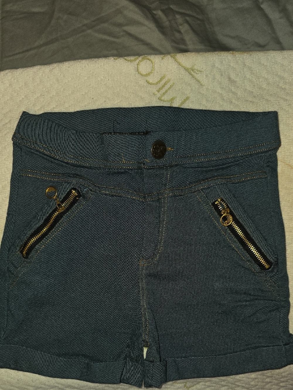 Women’s Dark Teal Zip-Pocket Denim Shorts